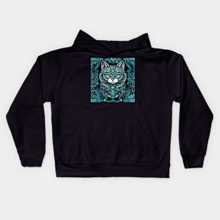 Turquoise Feline Spirit Kids Hoodie